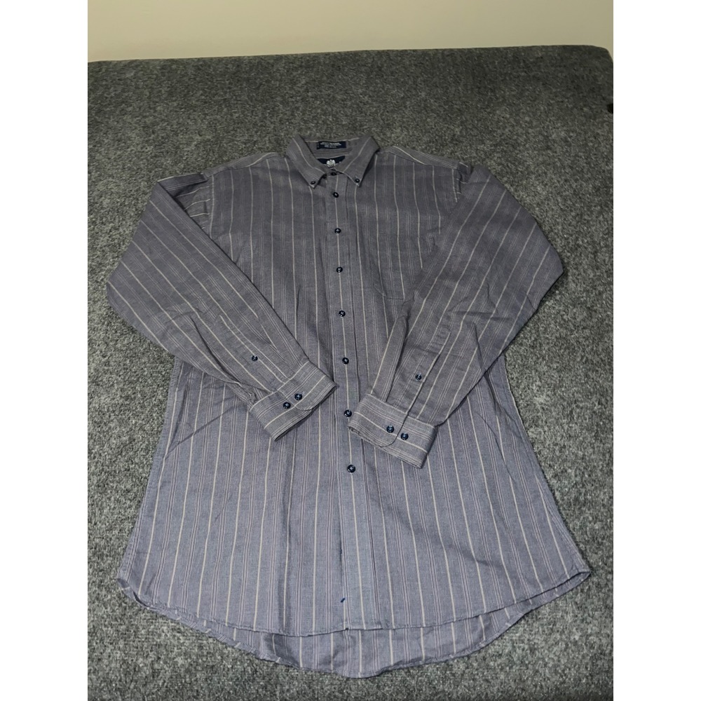 Stafford Mens X-Tall 16.5 35/36 Blue Striped Long Sleeve Button Down Shirt